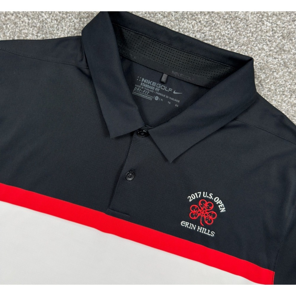 Nike Golf Mens XL 2017 US Open Erin Hills Polo Dri-FIT Black Red White